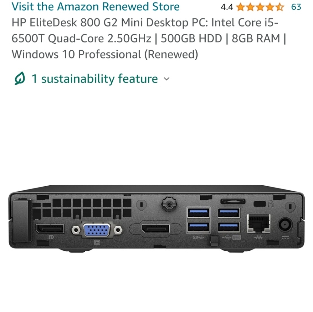 HP EliteDesk 800 G2 Desktop Mini PC, Intel Core i5 6500T 2.5Ghz, 16GB DDR4 RAM,
